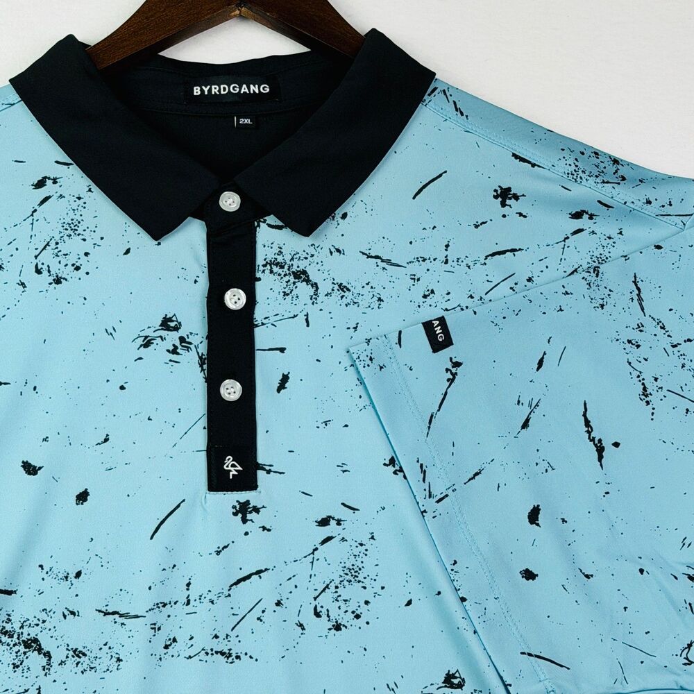 BYRDGANG Blue Splatter Print Golf Polo Shirt 2XL